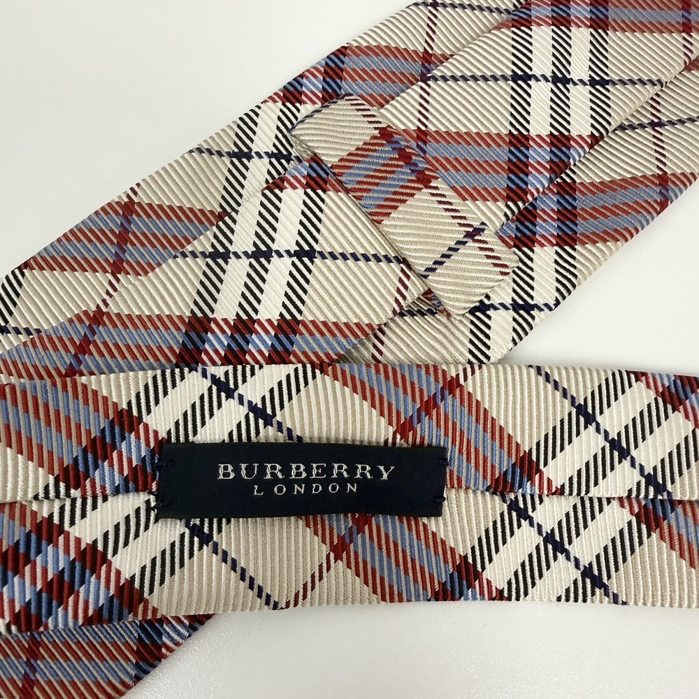 Burberry London Mens Tie Classic Khaki/Red/Blue Nova Check Plaid Silk 3.5" x 61"